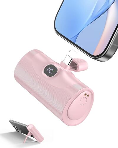Batterie Externe Usb C 5000mah,20w Power Bank Mini,Powerbank Avec Écran Led,Iphone 16/15 Series Batterie Externe Charge Rapide,Chargeur Portable Compatible Samsung,Usb C Phetc (Rose Bonbon)