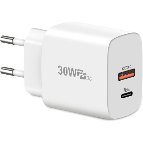 KALANKA-Chargeur USB C 30W Cshare 2 Ports PD3.0 QC3.0 Rapide Adaptateur Supporte PPS Compatible avec iPhone 13 Pro Max 12 Samsung Galaxy S22 S21 Note20 Google Pixel 6 Pro Macbook Air