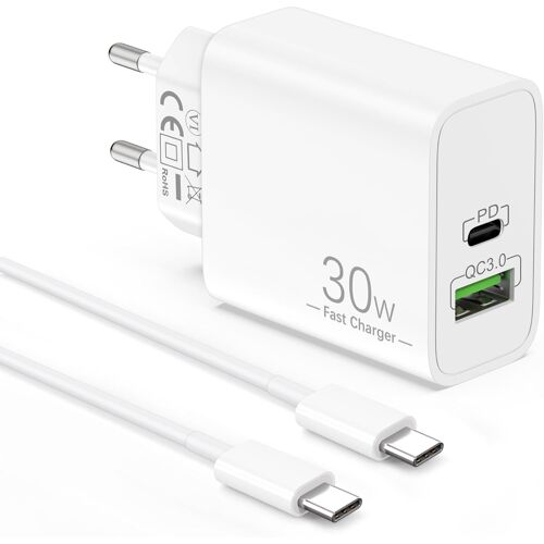 JGD-30W Rapide Chargeur pour iPhone 17 17e 16 16e 15 Pro Max Plus, iPad Pro/Air 2026, iPad A16/10eme/11eme Gen, Accessoire USBC Prise Alimentation Secteur Adaptateur Fast Charger + 60W 2M Cable