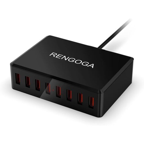Multi USB Charger, 8 Port USB-A Multi Charger 50W Charging Station with Smart Technology, Fast Mains Adapter for Smartphones Tablets iPhone iPad Samsung Huawei Xiaomi
