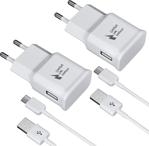 JGD-(Lot de 2) USB Chargeur avec 1,5m Câble USB C Rapide Câble pour Samsung Galaxy A15 A14 A13 A05s A04s A54 A53 A52s A42 A34 A33 S8 S8+ S9 Plus S10 S10e, M53 M33 M23 M13, Chargeur Rapide Secteur