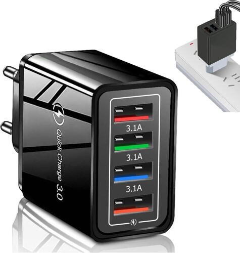 JGD-Chargeur USB Multiple,Prise USB Multiple 4 Ports,Chargeur USB C,Multiprise USBCompatible avec la Plupart des Smartphones et Autres Produits numériques sur Le marché