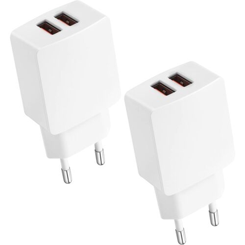 Chargeur USB (2 Pièces), Prise Murale Double USB 5V2.1A, Adaptateur Secteur Compatible avec Téléphones Portables (iPhone, Samsung, HUAWEI, Xiaomi), Tablettes, Ecouteurs, Haut-Parleurs - Blanc
