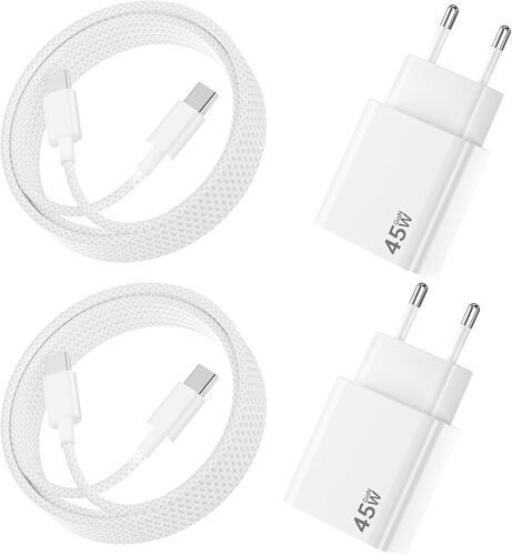 KALANKA-2Pack Chargeur USB C 45W Chargeur pour Samsung Charge Rapide avec 2M Cable Type-C, Alimentation Prise USB C Adapteur Chargeur pour Galaxy S25/S24/S23/S22/S21/Note20, pour iPhone 17/16/15 - Bl