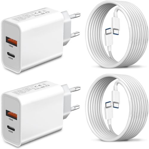2pack 45w Chargeur Usb C Rapide Et Câble Pour Samsung Galaxy S25 Ultra/S24 Ultra/S23 Fe/S25+/A56 5g/A36 A26 A16 A55 5g/A25 A35 A15 A56 A26 A54 A53 A34 A33 S22 S21 Iphone 15 16 Prise Adaptate[Z57]
