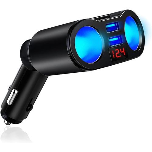 Répartiteur Chargeur Voiture Avec 2 Prises Allume-Cigare, Répartiteur Allume-Cigare, Chargeur De Voiture Allume-Cigare, Charge Rapide 12v/24v, Voltmètre Intégré, Adaptateur Pour Téléphone, Tablette