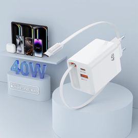 Chargeur 40 W Prise Rétractable Pour Ipad Iphone 15 16 Avec Câble Usb C 2.1ft 3 En 1 Essentiels De Voyage,Pour Chargeur Iphone Prise De Charge Rapide Pour Iphone Série 16/15