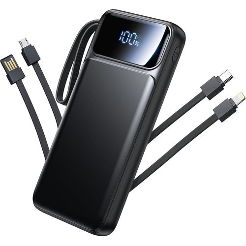 Batterie Externe 10000mah Power Bank,Chargeur Portable 22.5w Pd Rapide Avec 4 Câbles Intégrés (Usb-C/Lightning/Usb-A/Micro-Usb),6 Sorties & 3 Entrées Pour Iphone 16/15, Samsung S24/S23, Ipad, Airpods