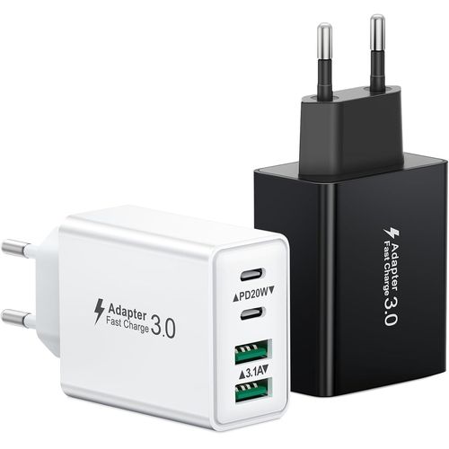 Chargeur Usb C,40w 4 Port Prise Chargeur Rapide Usb C,2pack Multiple Secteur Double Pd+Qc 3.1a Type C Adaptateur Pour Iphone 16 15 14 13 12 11 Pro Max 8 7 6s Plus Mini Se,Ipad,Samsung Galaxy.[K50]