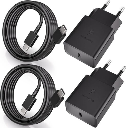 2 Pack Chargeurs USB C 15W,Fast Charger avec Câble de Charge de 1,5M,Type C Chargeur Rapide pour Samsung Galaxy S8,S9,S10 Plus,S10e,S20 S21 FE,A50,A51,A40,A33,A20e,A13,Z Flip3,Z Fold2
