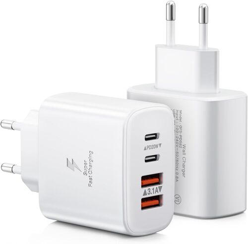 Usb C Charger Plug, 40w Fast Charger Iphone, 4-Port Usbc Power Adapter+Qc Multi Usbc Quick Plug Block Charger For 16 15 14 13 12 11 Pro Max Plus, Ipad, Samsung Galaxy, Type C Wall Mains