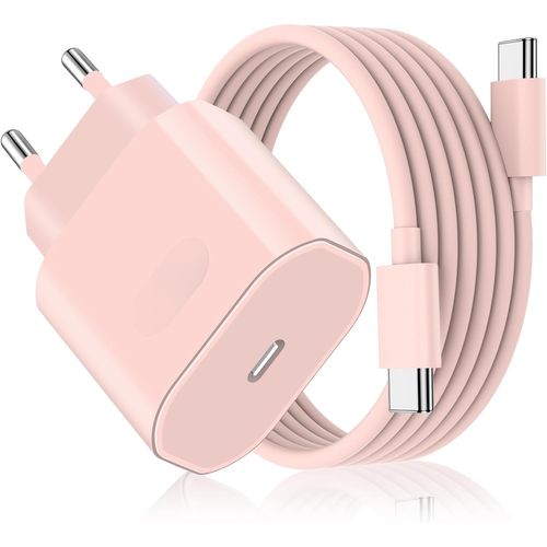 Chargeur Rapide Pour Iphone 16/16 Pro/16 Pro Max/16 Plus/15/15 Pro/15 Pro Max/15 Plus/Ipad P Ro/Ipad Air, Prise Adaptateur Secteur Embout Usb C 27 W Avec Câble Usb-C 2M(Rose)