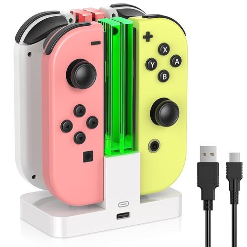 Nintendo Switch Charging Station for Joy Con Controller and OLED Model with LED Indicator,Professional Joycons Compatible Joycons Controller with Charging Cable (White)