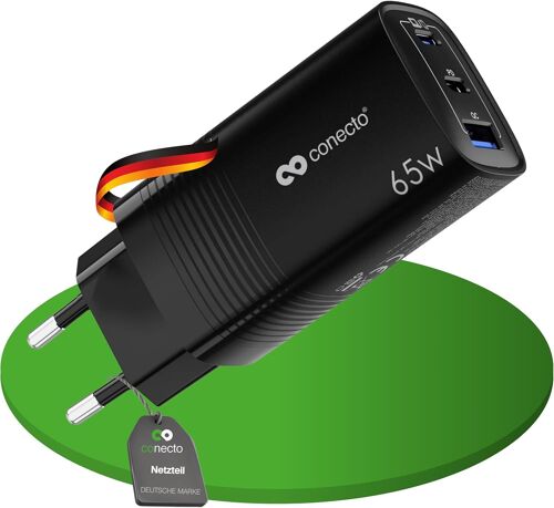 Chargeur Usb-C, Alimentation Usb, 3 Ports, 2X Usb-C 65 Watt Max. Pd, 1X Usb A 27 Watt Max, Chargeur Rapide Gan, Noir