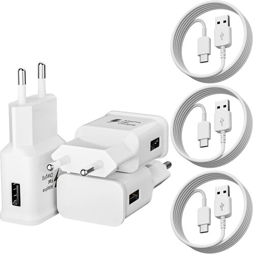LORANKA-3-Pack Chargeur Type C Charge Rapide pour Samsung Galaxy S21/S20/S20+/S10/S10+/S10e/S9/S9+/S8/S8 Plus/A16/A14/A15/A20/A25/A35/Note 9/8, Chargeur Telephone Tablette Adaptateur avec 1.5m USB C