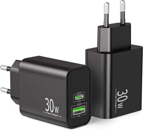 30w 2-Port Usb C Fast Charger For Samsung Galaxy S25 Ultra S24 S23 S22 S21 5g Fe A35 A25 A15 A55 A54 A53, Note 20 10, Tab S9 S8 A9, Pd/Qc Ac Adapter Usb-C Usb-A Plug Type C Fast Charger