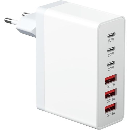 Eryi-Chargeur Usb C 20w, Gan 6 Ports 20w Avec 3 Ports Usb-C Et 3 Chargeurs Usba Prise Usbc Compatible Avec Iphone 11/12/13/14/15/16 Pro Max/Galaxy S24/S23/S22/S21/Google/Tablette