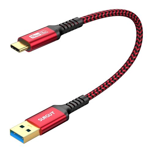 Short USB C Cable, 0.3M 10Gbps USB A to C Data Transfer Cable, USB C Cable Android Auto Compatible with Samsung A53 S22, Huawei P30, XIAOMI-Red