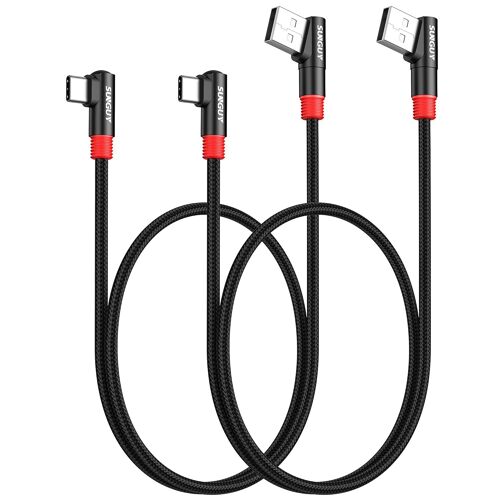 JGD-Câble USB C Court 90 Degrés, [0,5 m 2 pièces] 3A Câble USB vers Type C transfert de données USB 2.0 Nylon Compatible avec iPhone 16/15 Pro/Pro Max/Plus, Galaxy S25/S24/S23, iPad Pro 2022