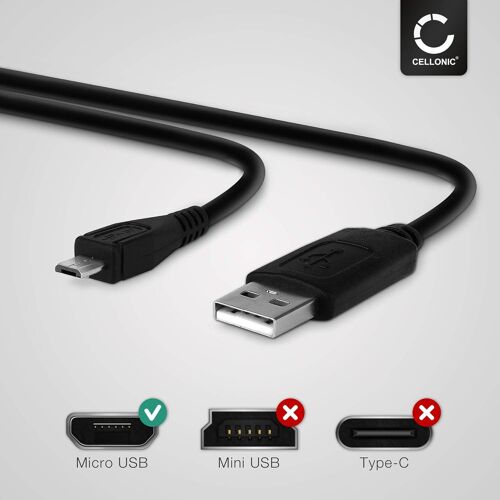 Câble Micro USB vers USB A 2.0 pour Tablette Huawei MediaPad M1 / M2 / M3 / T1 / T2 / T3 / T5 charge et transfert données data 1A PVC noir