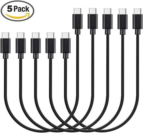 KAL-(Lot de 5, 0,3m Câbles USB Type C vers USB Type C 2.0 Courant de Données et Charge pour Samsung Galaxy S8, S8 Plus, Nexus 6P, LG G6, new MacBook, Google Pixel XL, OnePlus et plus (Noir)