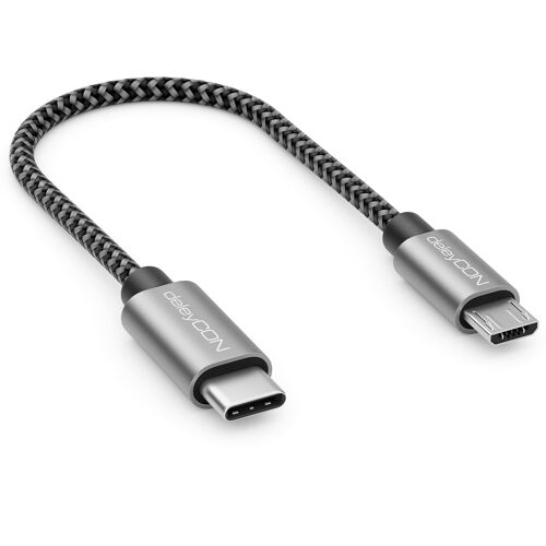 JGD-0,15m Câble Adaptateur USB-C vers Micro USB 15 cm Court - Câble de Charge et Données - pour Smartphone, Tablette, Appareil Photo, Chargeur, Notebook, etc. - Noir