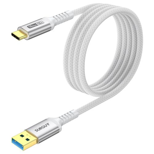 Câble USB C, 1,5m Câble USB A vers C 10 Gbps Câble en nylon tressé de Compatible avec iPhone 16/15 Pro Max, Galaxy S24 S23 S22, Android Auto-Blanc