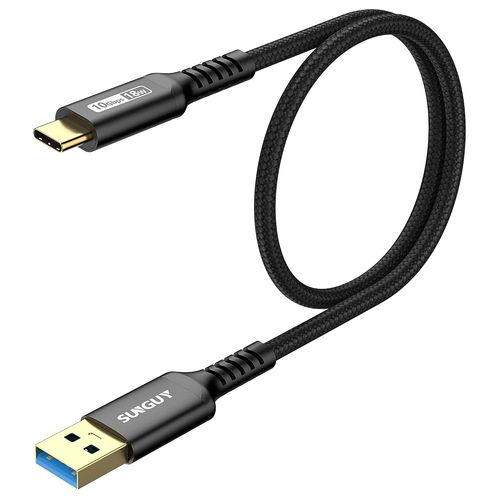 Câble USB C, 0,5m Câble USB A vers C 10 Gbps Câble en nylon tressé de Compatible avec iPhone 16/15 Pro Max, Galaxy S24 S23 S22, Android Auto-Noir