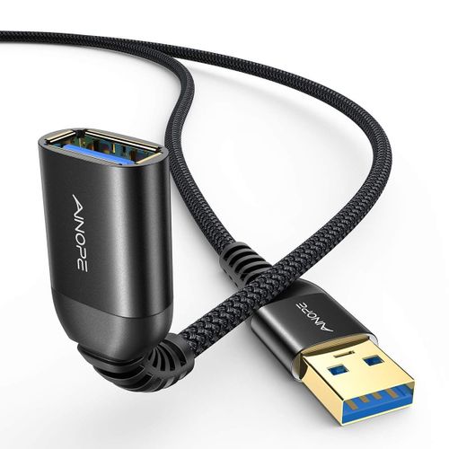 Rallonge USB, Rallonge USB 2M, Lot de 1 Rallonge USB 3.0, Câble USB Mâle Femelle Compatible avec Hubs,Imprimantes,Lecteurs de Cartes,Adaptateurs Bluetooth, Clés USB, Scanners, Disques Durs(Noir
