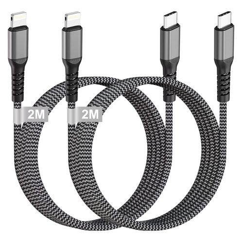 CAYPP-Cable Usb C Vers Lightning 2M Lot De 2[CertifiésMfi],Cable Lightning Usb C Charge Rapide Câble Chargeur Iphone Nylon Cordon Iphone Fil Chargeur Pour Iphone 14/13/12/11/X/8,Pad,Airpods