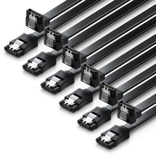 CLOUDDS-6X 50Cm Set De Câbles Sata 3 Câble De Données Sata Iii-Hdd Ssd Câble De Connexion Clip Métallique 6 Gbit/S-1X Droit 1X 90° De Type L-Noir