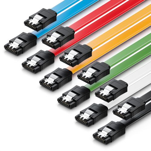 CLOUDDS-6X 50Cm Set De Câbles Sata 3 Câble De Données Sata Iii-Hdd Ssd Câble De Connexion Clip Métallique 6 Gbit/S-2 Connecteurs Droits De Type L-Coloré