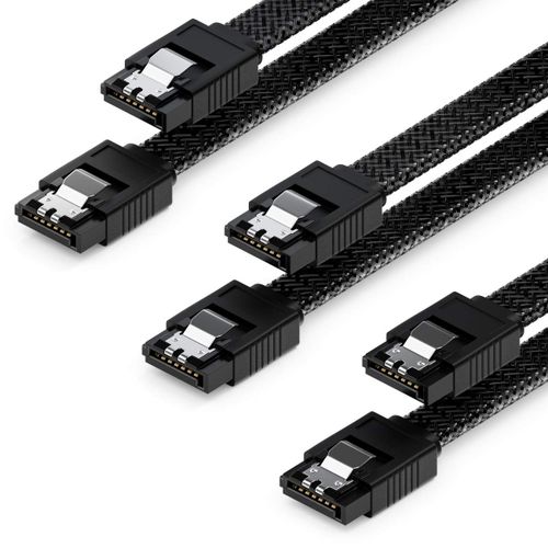 CLOUDDS-3X 60 Cm Câbles Sata 3 Nylon Set 6 Gbit/S Sata Iii Câbles De Données De Branchement De Connexion Serial Ata Pour Carte Mère&Disque Dur Hdd Ssd 2 Connecteurs En L S-Ata Droits Noirs