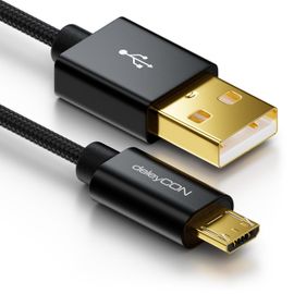 2m Câble Micro USB Nylon + Connecteurs Métalliques Câble de Charge Câble de Données Câble de Charge Rapide Smartphone Tablette - Noir