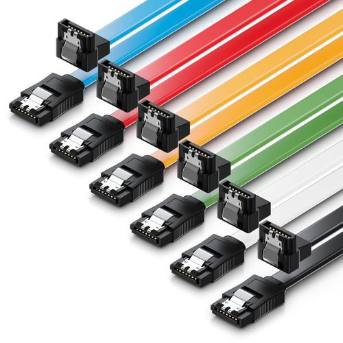 KALCX-6X 50Cm Set De Câbles Sata 3 Câble De Données Sata Iii-Hdd Ssd Câble De Connexion Clip Métallique 6 Gbit/S-1X Droit 1X 90° De Type L-Coloré