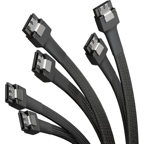 3 câbles SATA-3 6 Gb/s - 60 cm, droit (câble de données, 6 Gbit/s, SATA-III/Serial-ATA, connecteurs type L, lot de 3, pour relier disques durs/SSD/lecteurs à la carte-mère, noir)