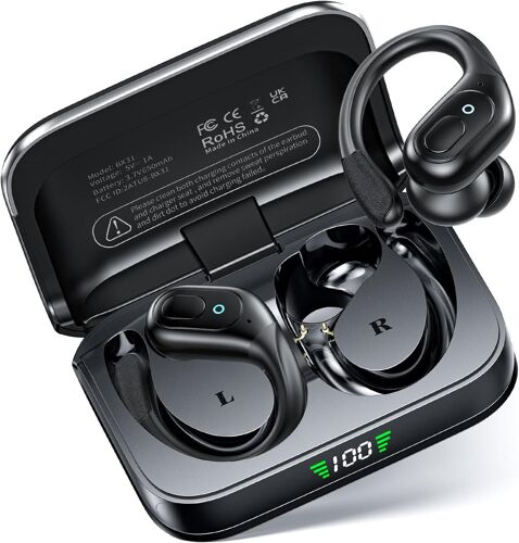 KALANKA-Écouteurs Bluetooth sans Fil, Écouteurs Intra-Auriculaires Bluetooth 5.3, 60 Heures De Lecture Stéréo avec Micro, Charge Rapide Etanche IPX7, avec Écran LED
