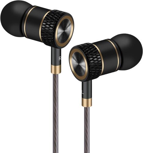 VornixorSarlshop-couteurs, Casque Haute définition, Isolation phonique, excellentes Basses conçues pour iPhone, iPod, iPad, lecteurs MP3, Samsung Galaxy, Nokia, HTC, exc. (Noir et Or)