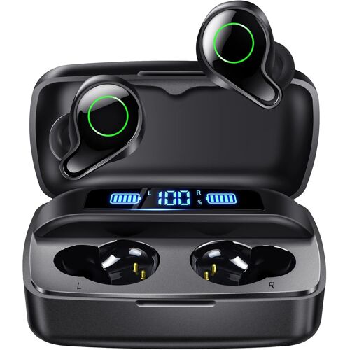 LORANKA-Écouteurs sans Fil, Bluetooth 5.0 Intra Ecouteur 156H Playtime Stéréo Oreillette avec Mic, IPX7 Étanche Charge Rapide Casque avec USB-C LCD Étui de Chargement pour iPhone Samsung Android