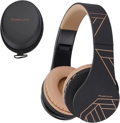 KALANKA-Casque Bluetooth sans Fil, Pliable Casque Audio Stéréo, Oreillette Bluetooth avec Micro Intégré/Micro SD/FM Radio pour Téléphones/PC/Tablettes/TV (Noir/Marron)