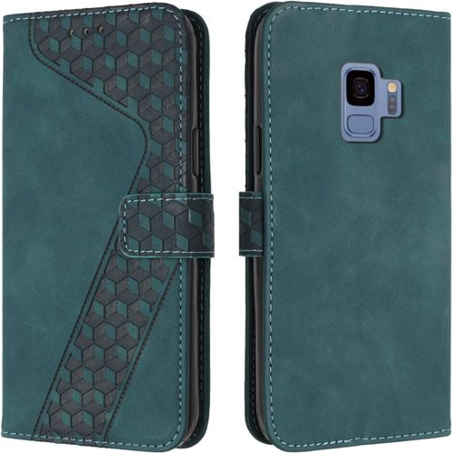Etui Coque Pour Samsung Galaxy S9, Protection Housse En Cuir Pu Portefeuille Livre,[Emplacements Cartes],[Fonction Support],[Languette Magnetique] Pour Galaxy S9 (5,8 Pouces),Book Verte
