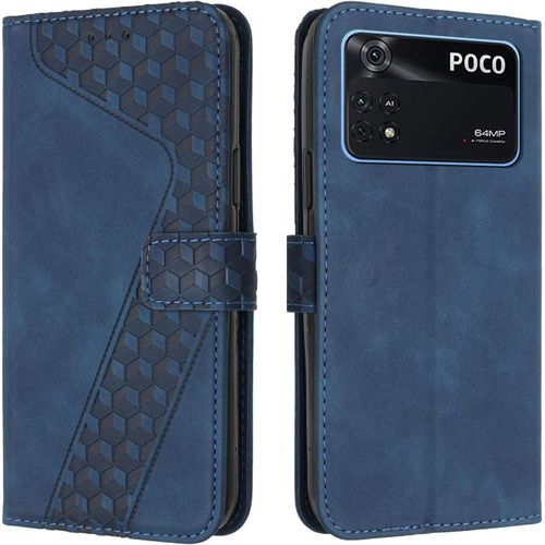 KAL-Coque Pour Xiaomi Poco M4 Pro 4G, Etui Protection Housse Premium En Cuir Pu Portefeuille Étui Téléphone [Fermoir Magnétique] [Fentes Pour Cartes] Flip Case Pour Xiaomi Poco M4 Pro 4G¿Bleu