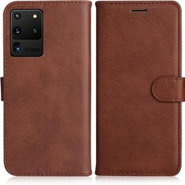 Kal-Coque Pour Galaxy S20 Ultra, Pu En Cuir Coque Portefeuille Étui Housse, Design Classique Tpu Coque Pour Samsung Galaxy S20 Ultra, Marron