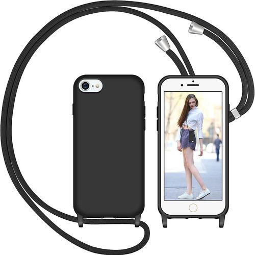 Coque Avec Cordon Pour Iphone 7/Iphone 8/Iphone Se 2020, Liquide Silicone Coque Collier Réglable Téléphone Étui Portable Lanyard Case Protection Complète Cover De Iphone 7/8/Se 2020(Noir)