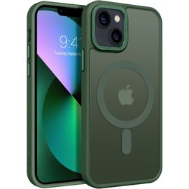 Kal-Coque Magnétique Pour Iphone 13 Mini 5,4 Pouces, Compatible Avec Magsafe, Protection Antichoc Qualité Militaire, Étui Housse Arrière Translucide Givrée, Anti-Empreintes Digitales (Vert)