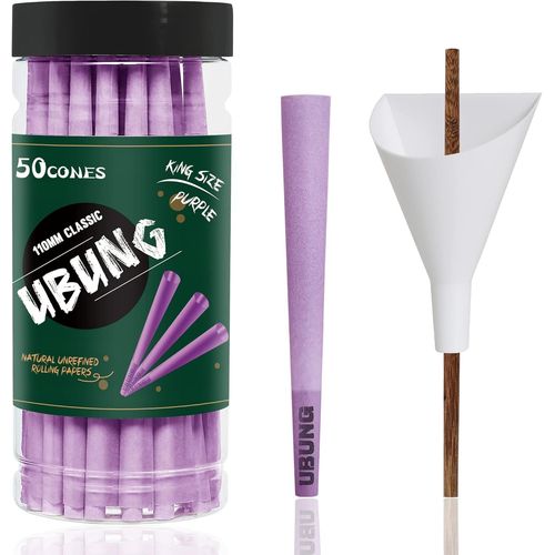 Kyaoayo-Cônes 50 Pcs, King Size Cône Pré Roulé La Couleur Violette Avec Filtres, Cône Fini Feuille À Rouler, Papier A Cigarettes La Couleur Violette, Comprend 1 Trémie Et 1 Poussoir