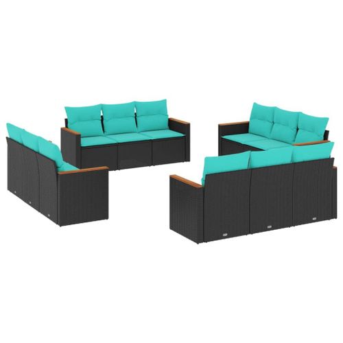Vidaxl Salon De Jardin Avec Coussins 12 Pcs Noir Résine Tressée
