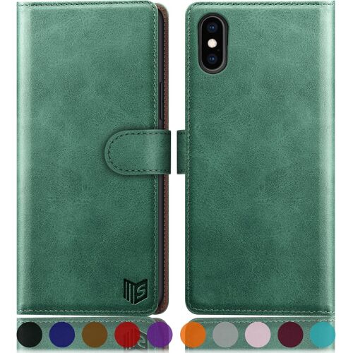 KAL-Etui Coque Pour Iphone X/Xs 5,8 Pouces [Rfid Blocage] [Magnétique Protection] Fentes Pour Cartes Protection Etui Housse Premium En Cuir Pu,Apple X/Xs Etui Portefeuille Vert Clair