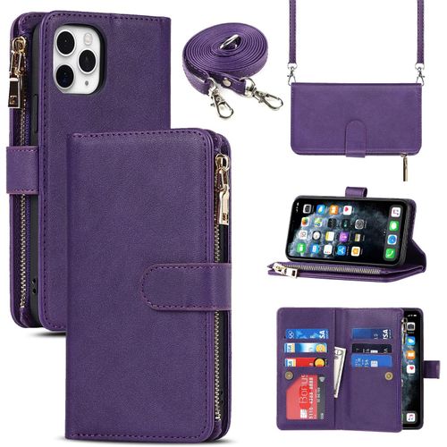 Coque Iphone 11 Pro Max Avec Cordon,Etui Iphone 11 Pro Max,Flip Portefeuille Étui Cuir,[9 Porte Cartes][Double Fermeture Magnétique],Protection Coque Housse Pour Iphone 11 Pro Max [Car784449]