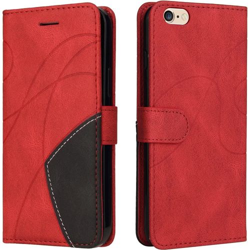 Kal-Coque Pour Iphone 6s Plus / 6 Plus (5,5 Pouces), Etui En Cuir Pu Portefeuille Housse Magnétique Und Flip Protection Case Avec Antichoc Tpu, Etui À Rabat, Fentes Pour Cartes (Rouge)